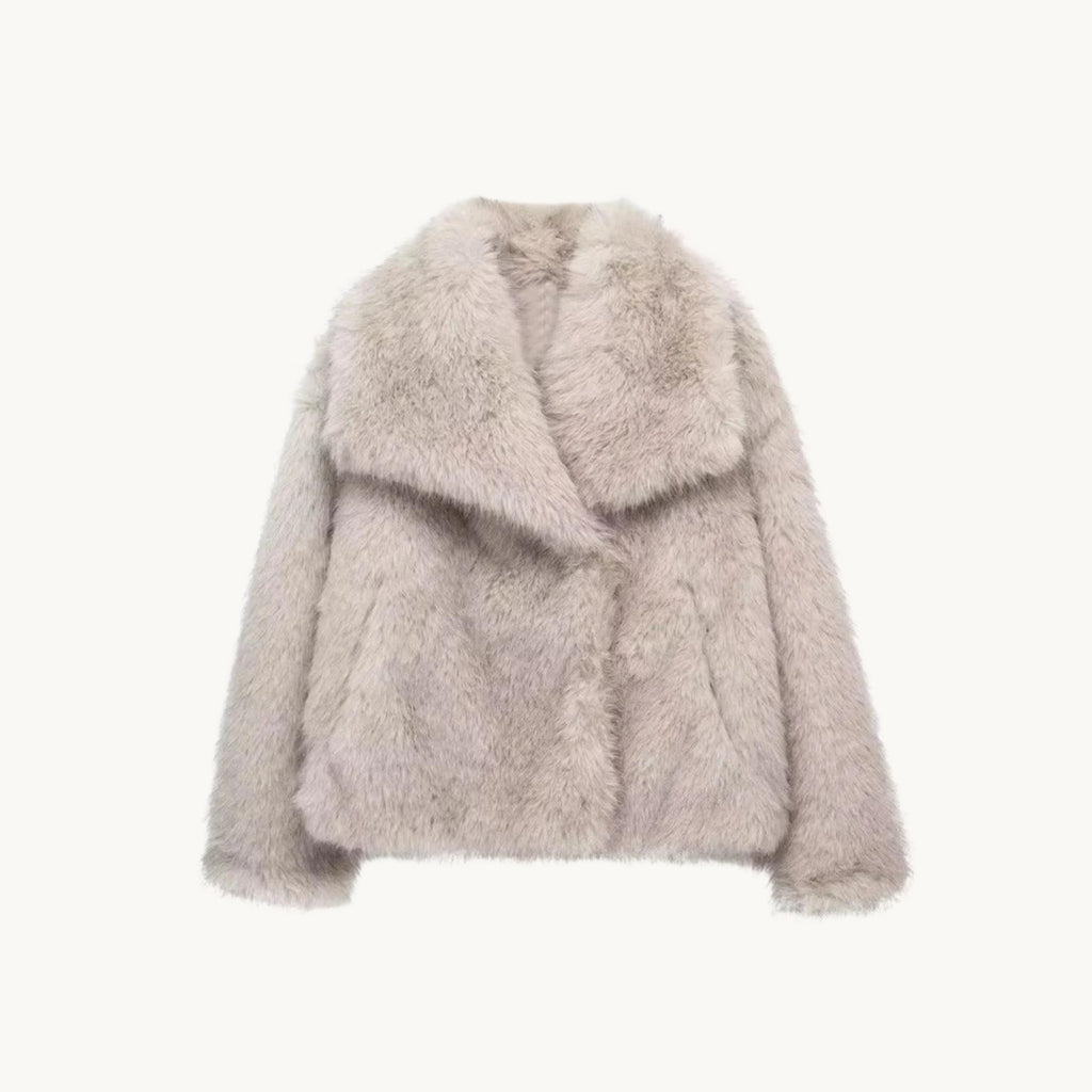 Veste fausse fourrure grège – Elegance Paris