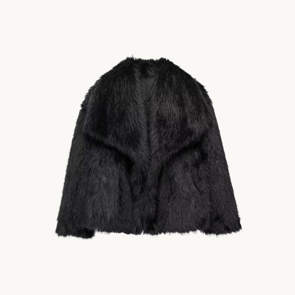 Veste fausse fourrure noire – Elegance Paris