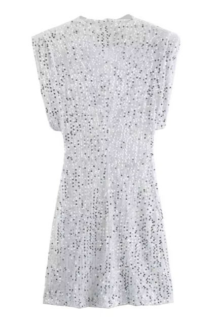 Mini Robe à Paillettes Soirée Argent