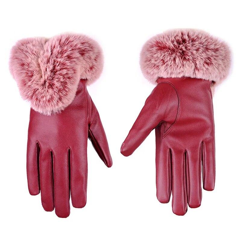 Gants en simili cuir et fausse fourrure – vue 4