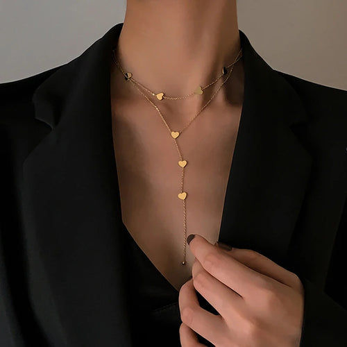 Collier en Y doré à petits cœurs – vue 2