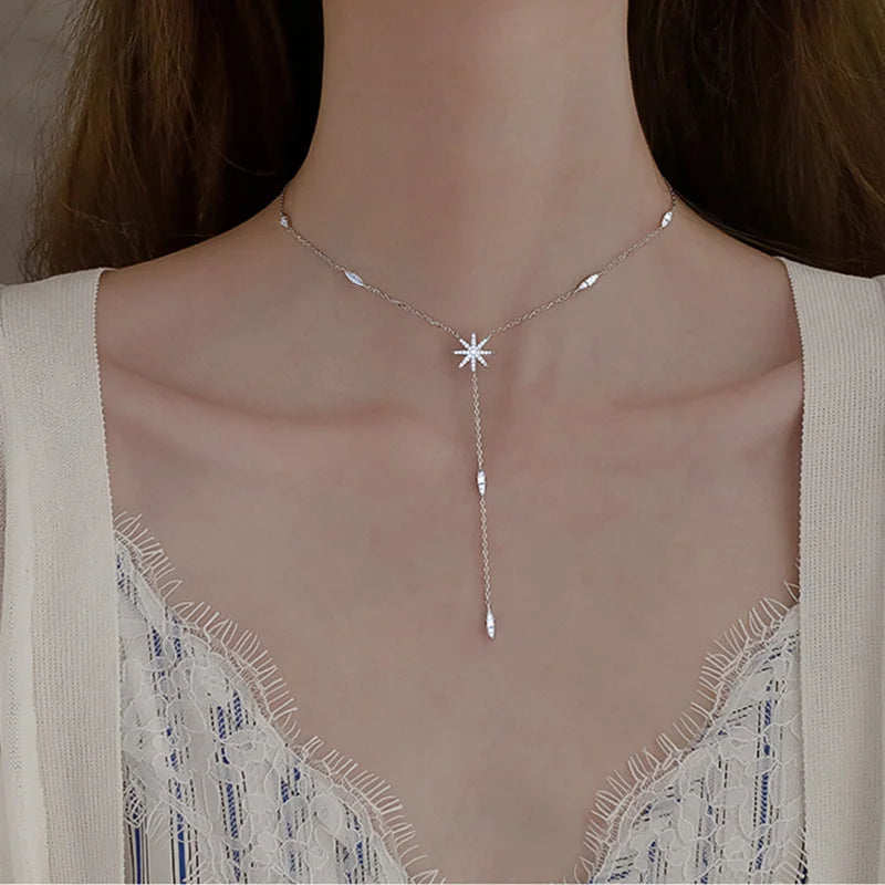Collier en Y étoile argenté