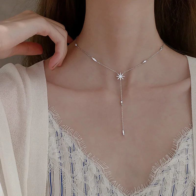 Collier en Y étoile argenté