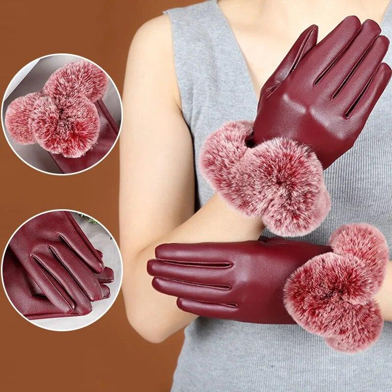 Gants en simili cuir et fausse fourrure – vue 6