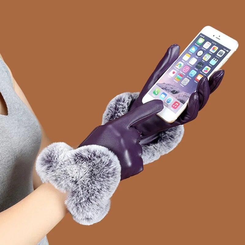 Gants en simili cuir et fausse fourrure – vue 5