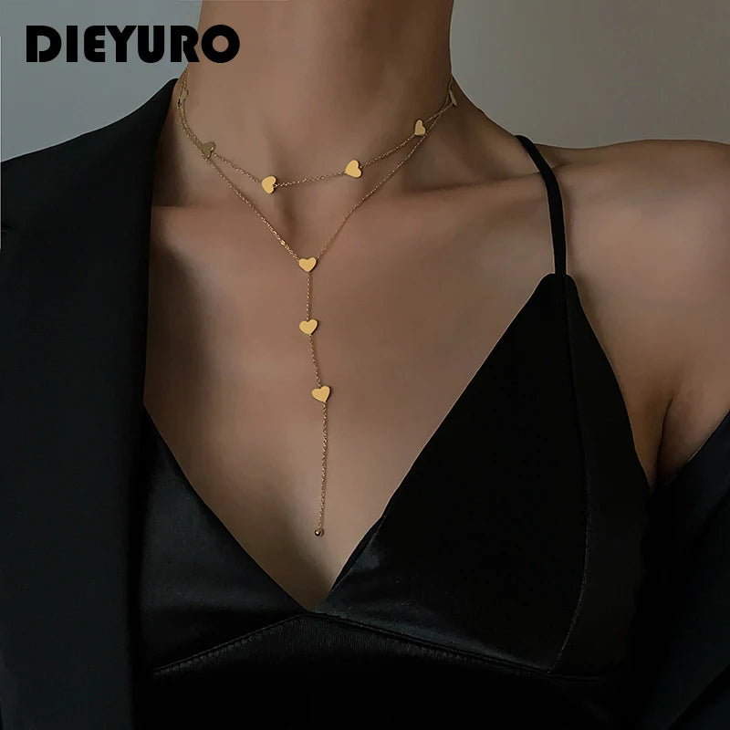 Collier en Y doré à petits cœurs