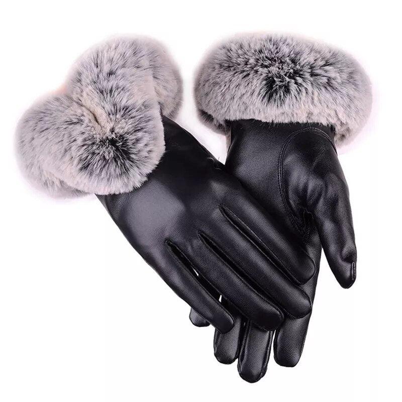 Gants en simili cuir et fausse fourrure