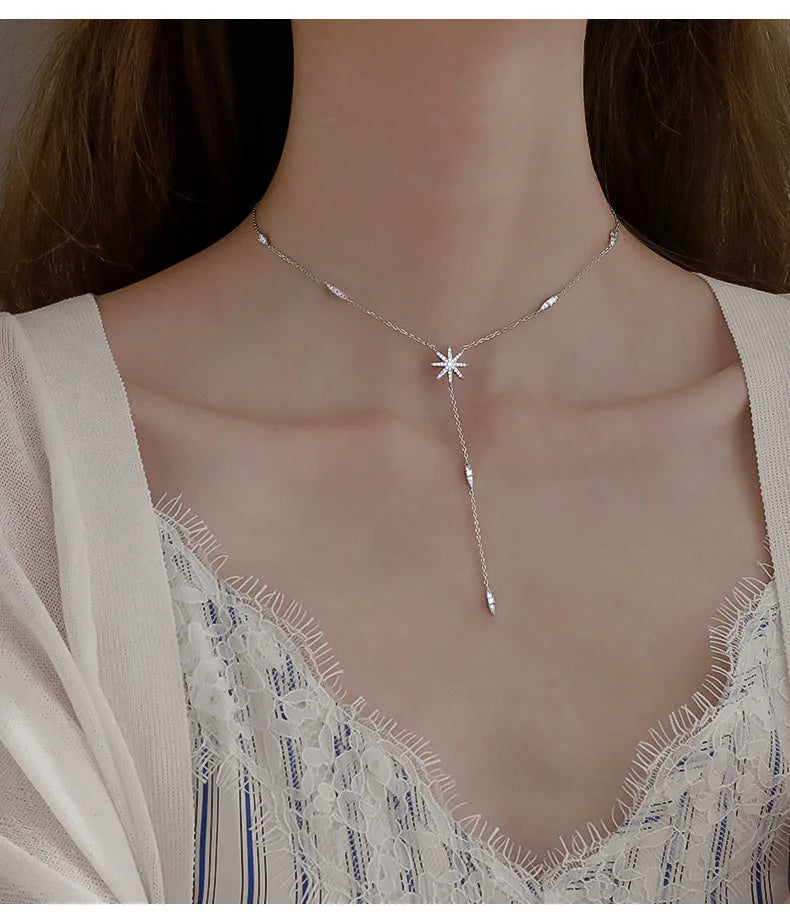 Collier en Y étoile argenté