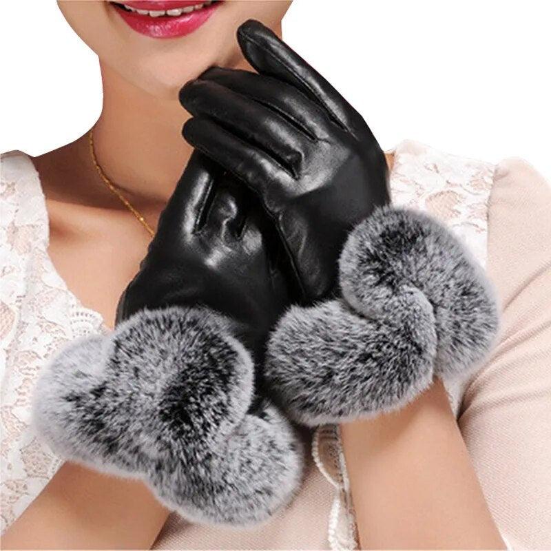 Gants en simili cuir et fausse fourrure – vue 2