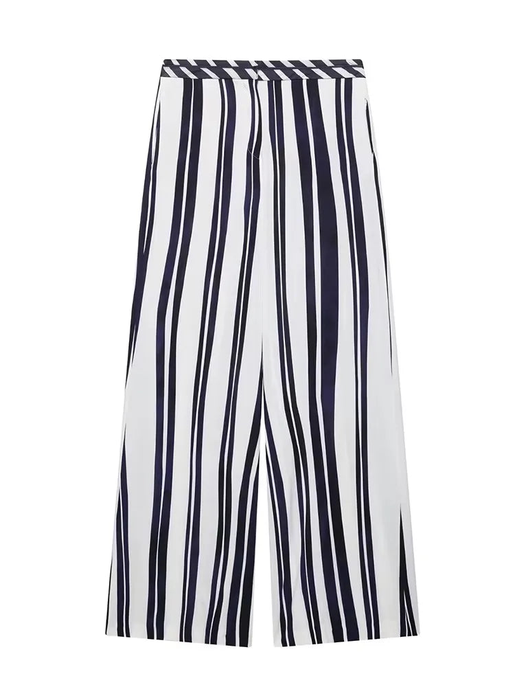 Ensemble Décontracté Femme - Pantalon Large Rayé et Haut Halter