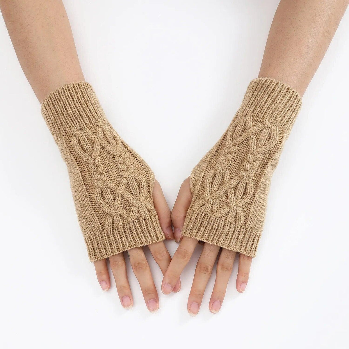 Mitaines en maille torsadée – kaki