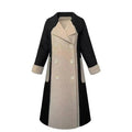 Manteau long femme chic à double boutonnage, beige et noir, élégant et tendance
