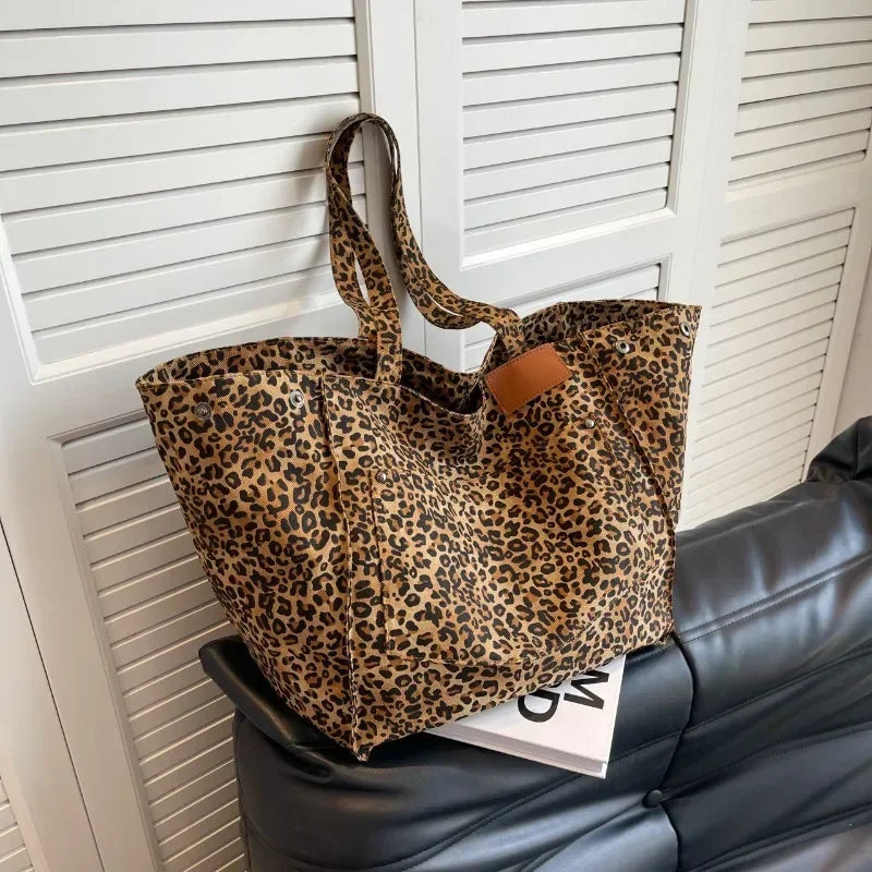 Grand sac cabas léopard en toile – vue 2