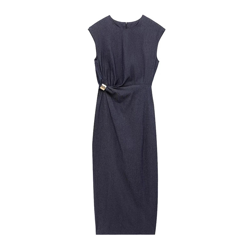 Robe Midi Plissée - Style Décontracté Femme