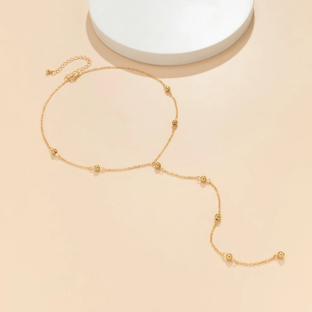 Collier long en Y à billes dorées – vue 4