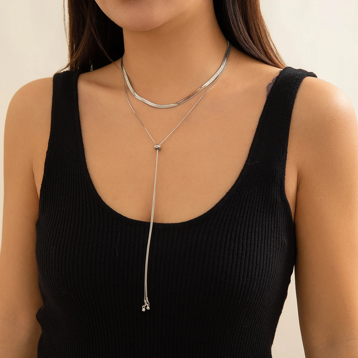 Collier double rang à maille plate – argenté
