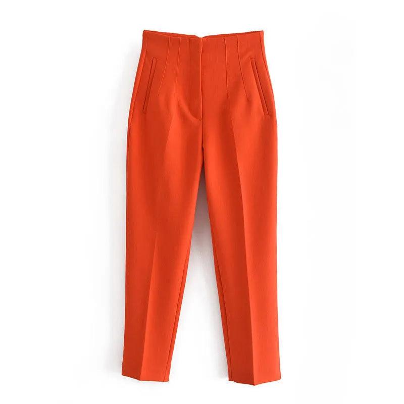 Pantalon chino cigarette taille haute – rouge orangé