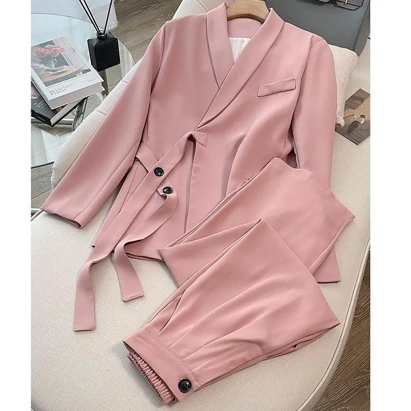 Ensemble blazer et pantalon large – ensemble rose