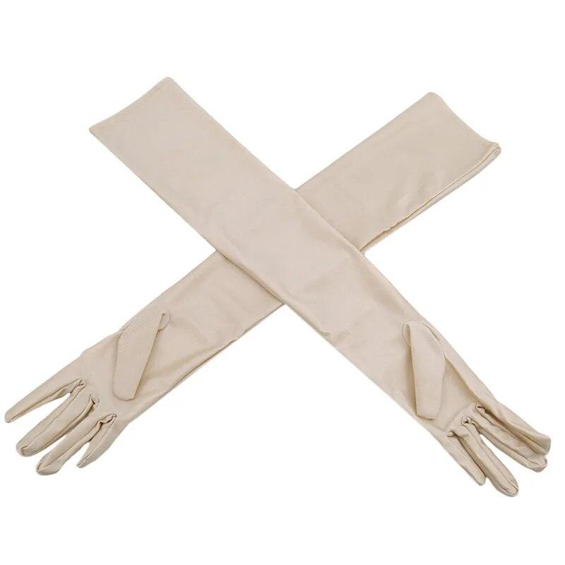 Gants longs de soirée en satin – beige