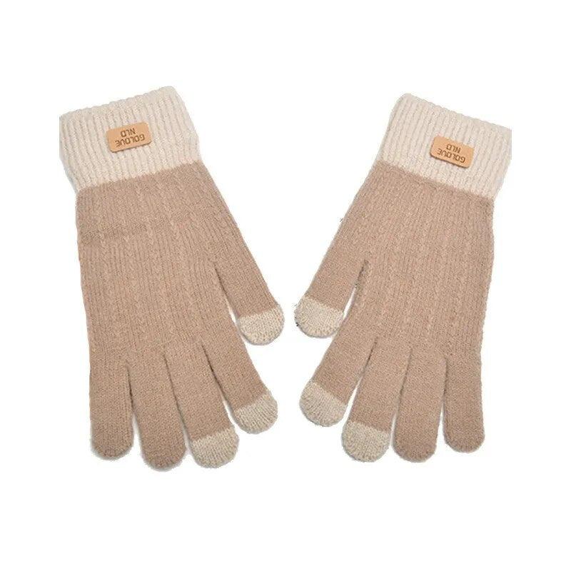 Gants d'hiver rayés en maille – kaki