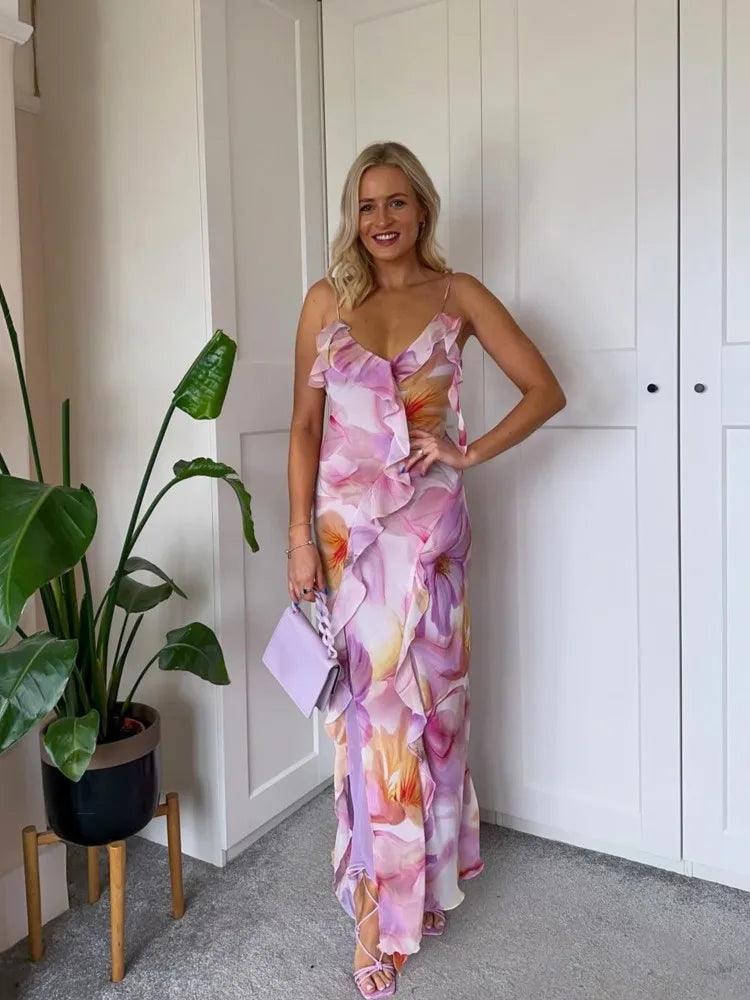Robe mi-longue, tenue imprimée, fendue