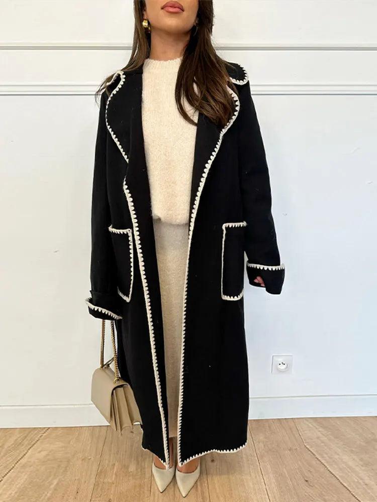 Manteau long matelassé pour femme, mélange de laine grise