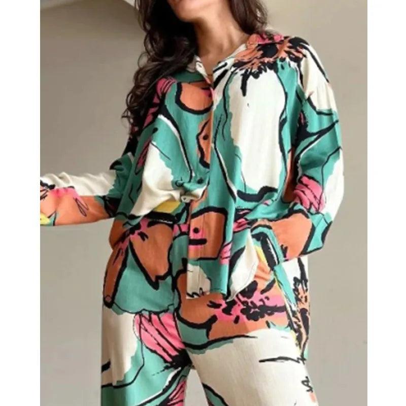 Ensemble d'été chemise et pantalon large imprimés – vue 4