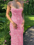Robe longue dos nu fleurie rose – rose