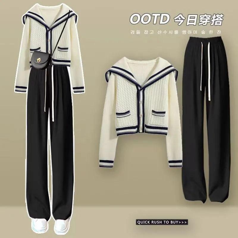 Ensemble cardigan col marin et pantalon large – vue 2