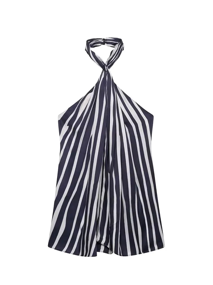 Ensemble Décontracté Femme - Pantalon Large Rayé et Haut Halter