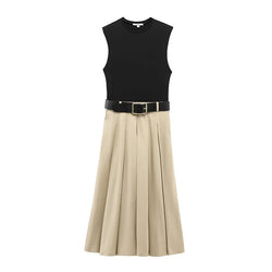 Robe Midi Plissée avec Sashes - Style Décontracté Femme