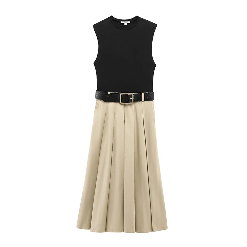 Robe Midi Plissée avec Sashes - Style Décontracté Femme
