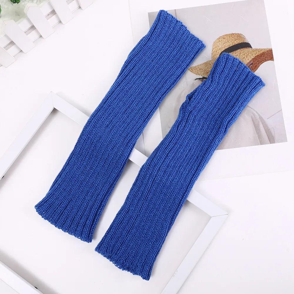 Manchettes longues en tricot – bleu