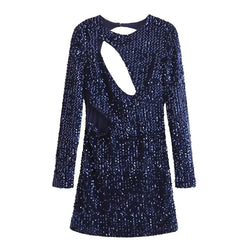 Robe mini femme manches longues – Chic ajourée col rond