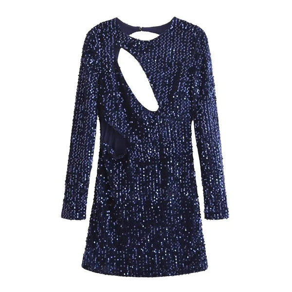 Robe mini femme manches longues – Chic ajourée col rond