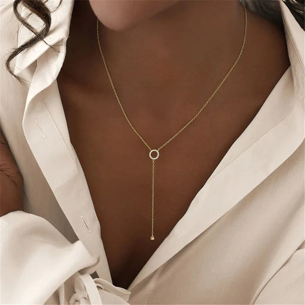 Collier Choker en Argent 925 avec Pendentif Double-Cercle et Zircon – Élégance Raffinée pour Femmes