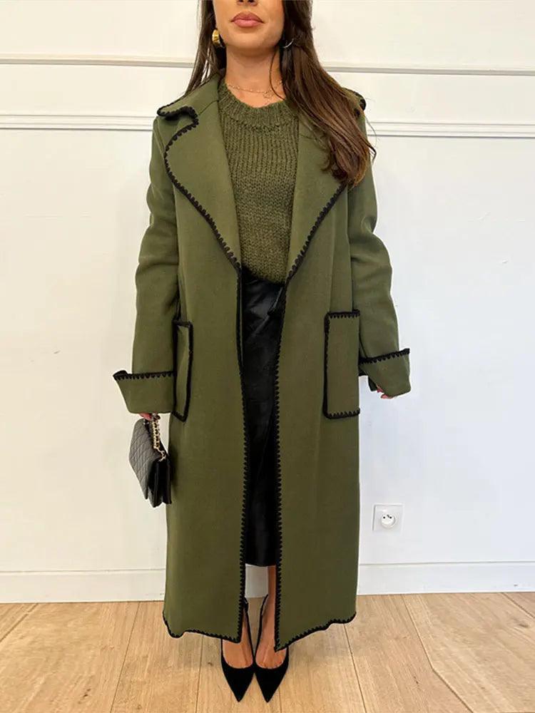 Manteau long matelassé pour femme, mélange de laine grise