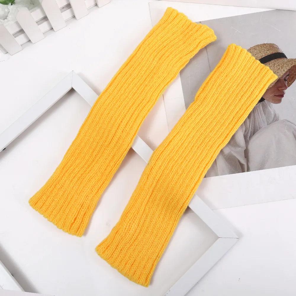 Manchettes longues en tricot – jaune