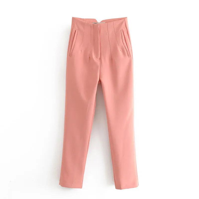 Pantalon chino cigarette taille haute – rose