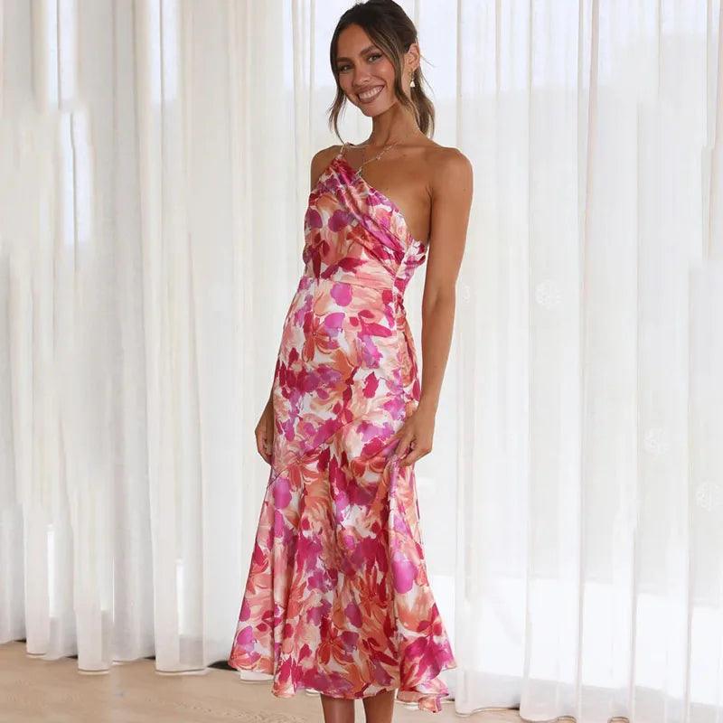 Robe mi-longue à bretelles imprimé Floral