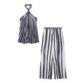 Ensemble Décontracté Femme - Pantalon Large Rayé et Haut Halter