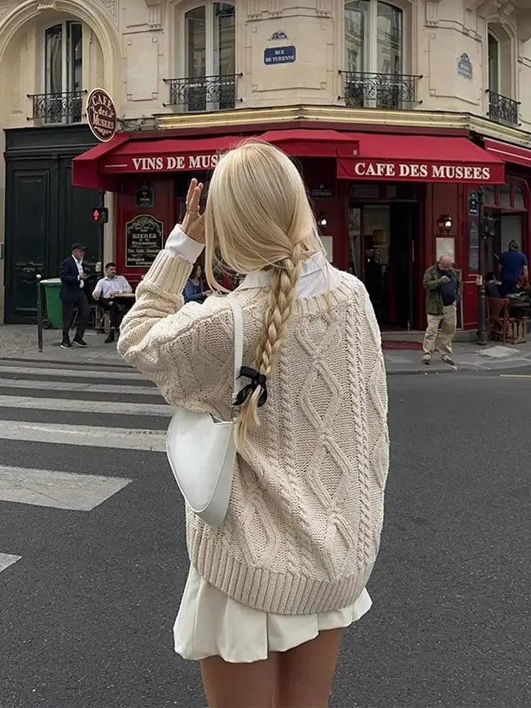 Pull Torsadé à Manches sulfet Col Rond - Eleganceparis 