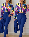 Ensemble chemise et pantalon fleuris – bleu