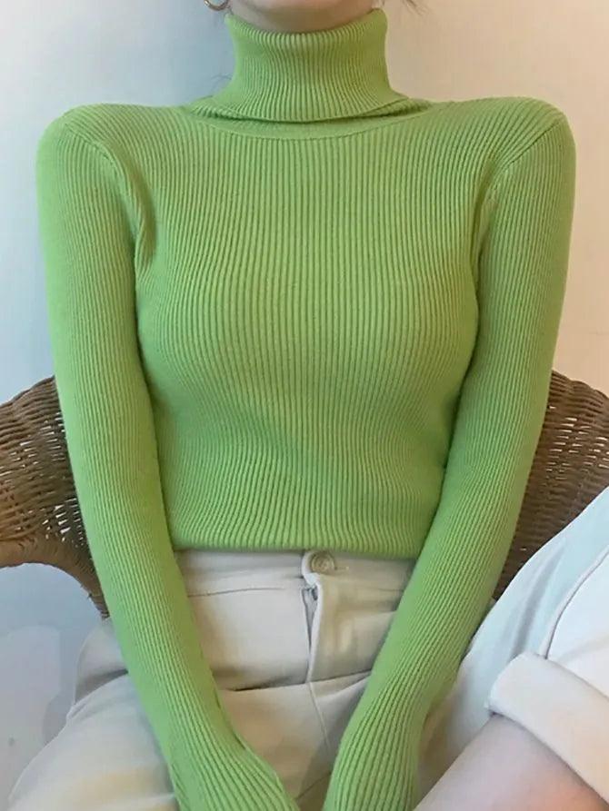 Pull col roulé fin et doux – vert