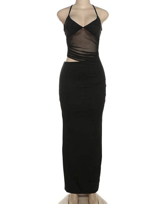 Robe Longue Fendue à Découpes – Allure Nocturne