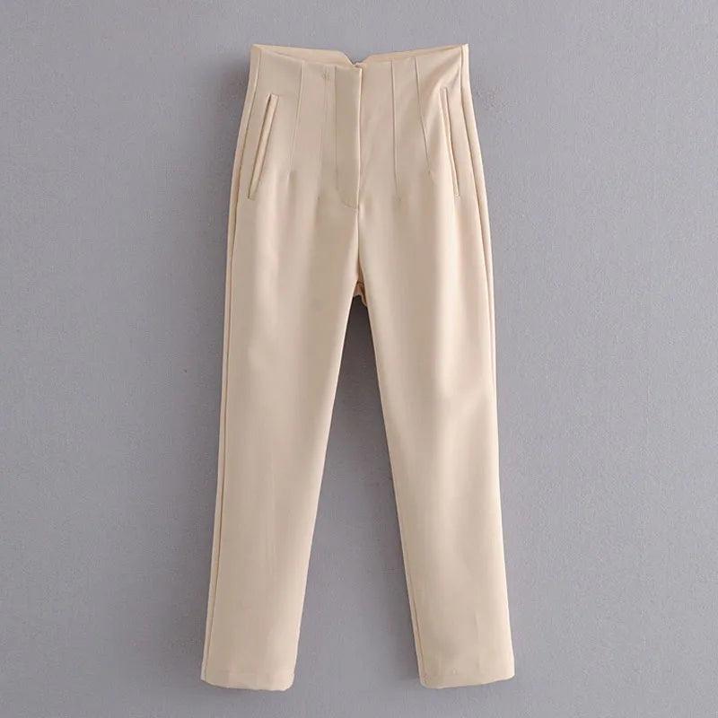 Pantalon chino cigarette taille haute – beige