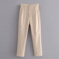 Pantalon chino cigarette taille haute – beige