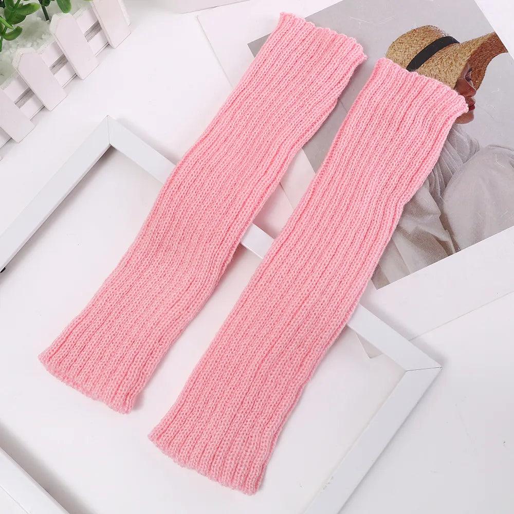Manchettes longues en tricot – rose