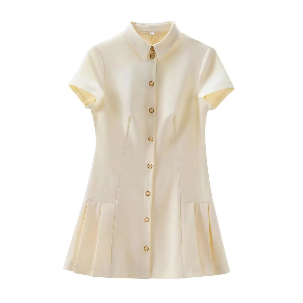 Robe Mini Plissée à Col Roulé - Style Bureau Femme