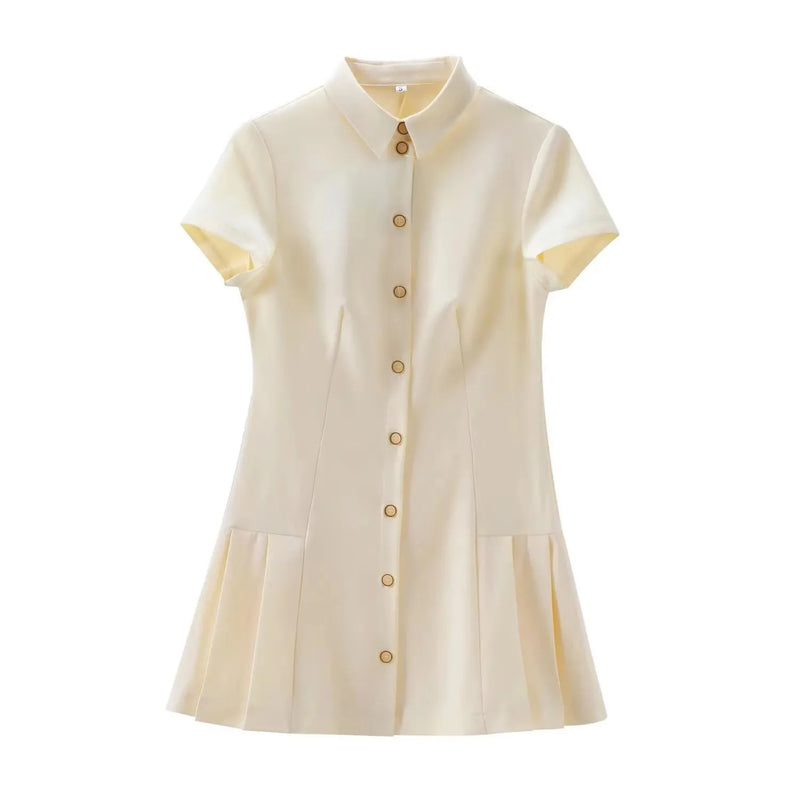Robe Mini Plissée à Col Roulé - Style Bureau Femme